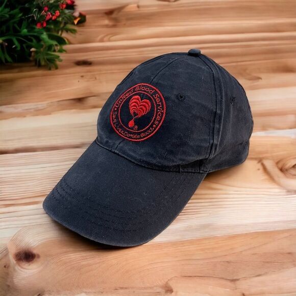 Black Cotton Baseball Running Hat Red Heart Embroidered Logo - Picture 1 of 5